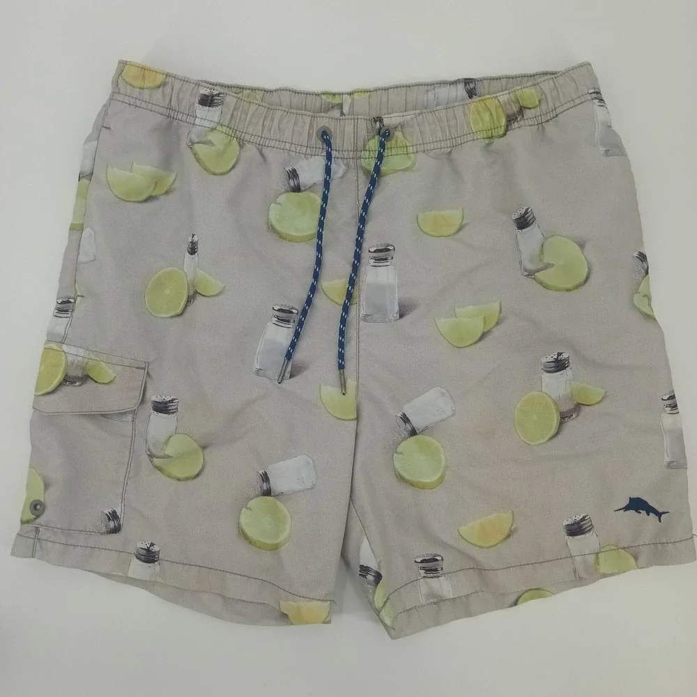 Tommy Bahama Relax Mens Swim Trunks Gray Lime Salt Shaker Print Size Medium